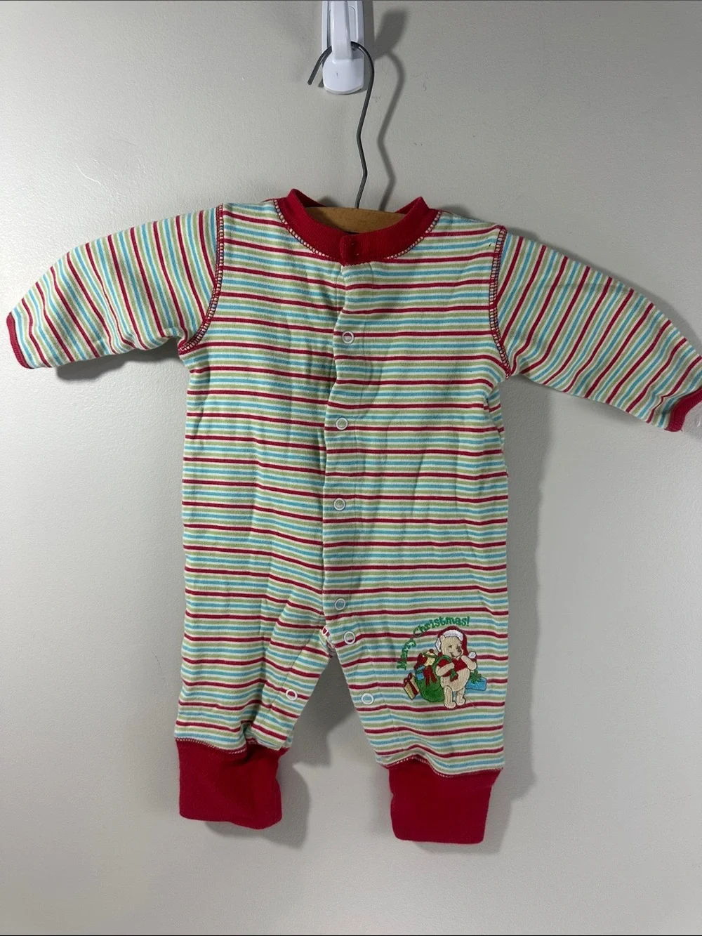 Disney Winnie the Pooh Striped Red Green Holiday Onesie 3/6 months Christmas
